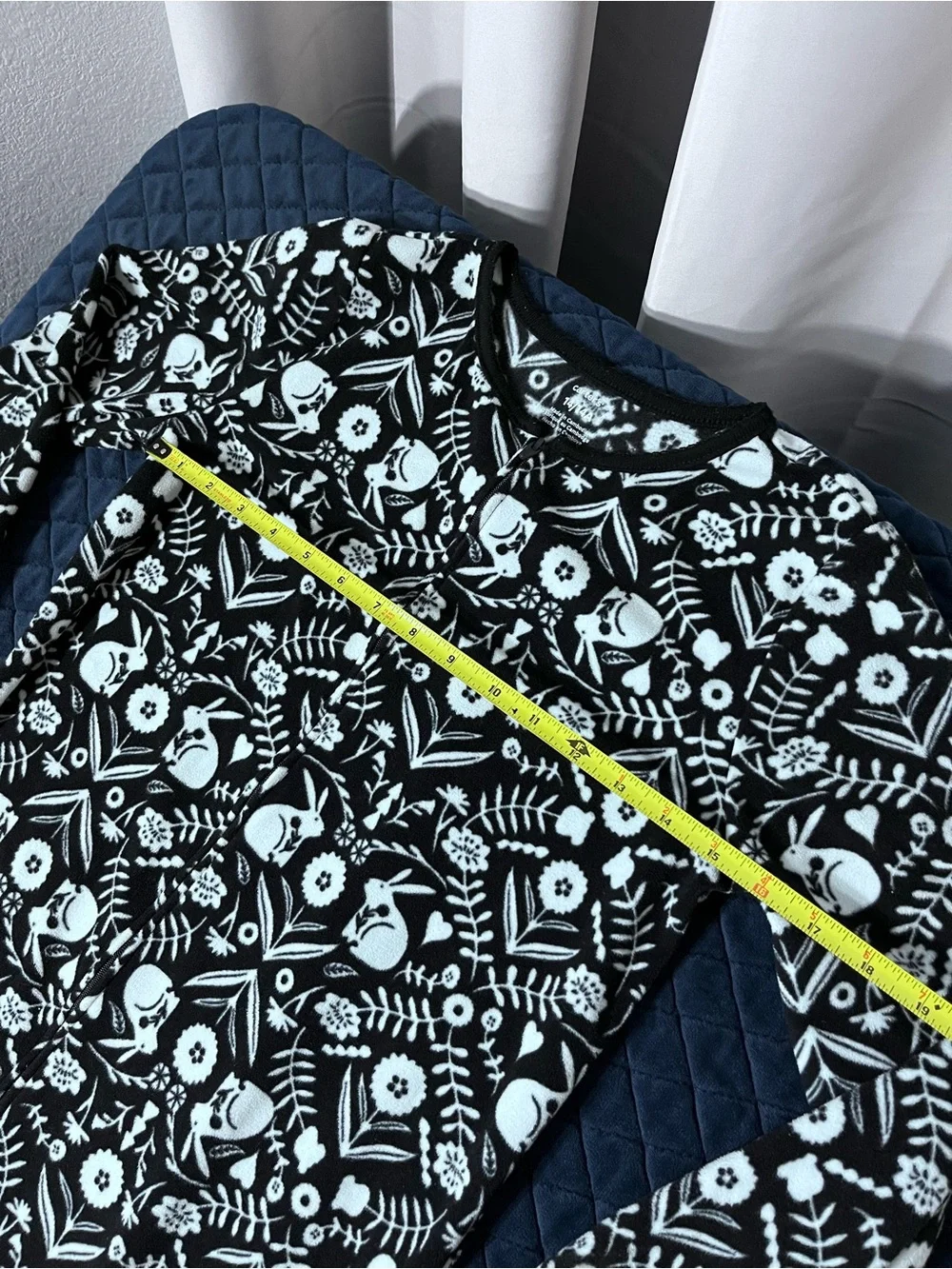 Carter's Black & White Floral Patterned Footed One-Piece Pajamas Front Zippper